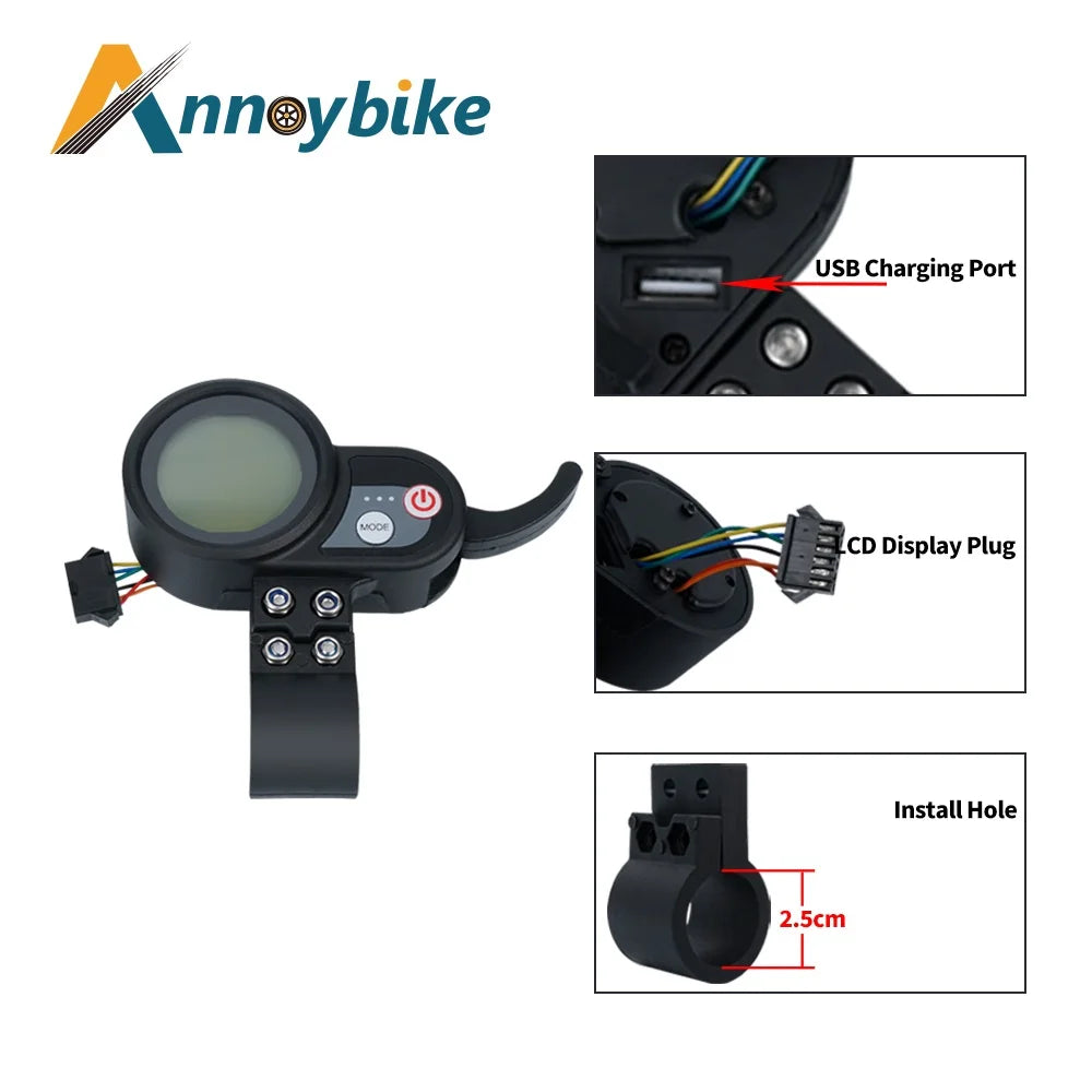 JP 36V 48V 52V 60V 72V Electric Scooter LCD Screen With Thumb Throttle Meter Display With USB Charging Shift Switch Accelerator
