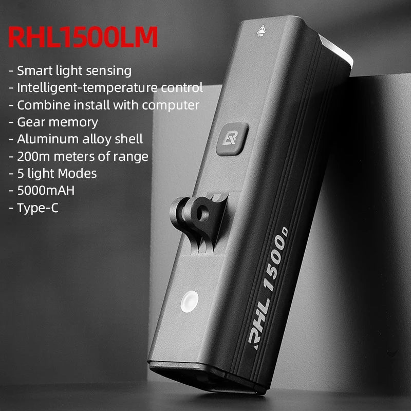 ROCKBROS 1500LM Bike Front Light Aluminum Waterproof Bicycle Headlight LED Lamp Flashlight Handlebar MTB Road Cycling Light