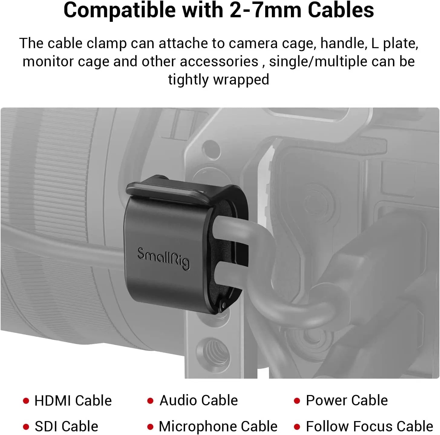 SmallRig Camera Cable Clamp (4 pcs) for SDI / Microphone Cable DSLR Camera Cable Lock Mount Support 2-7mm Cable - 3685