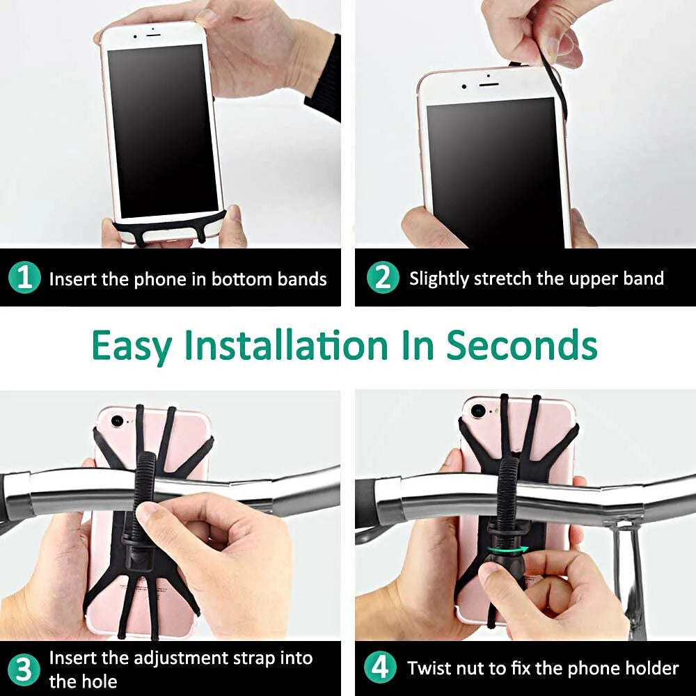 Universal Shockproof Elastic Silicone Mount Phone Holder Stand Riding Cycling Bicycle MTB Bike Phone DVR GPS Support Bracket