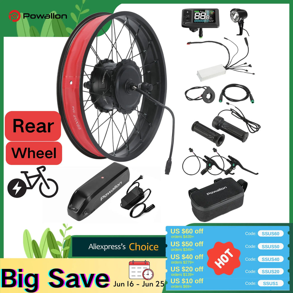 Fat Tire Electric Bike Conversion Kit - 20"/26" 750W Rear Hub Motor E-Bike Complete Kit, Cruise Control & Multi-Drive Mode