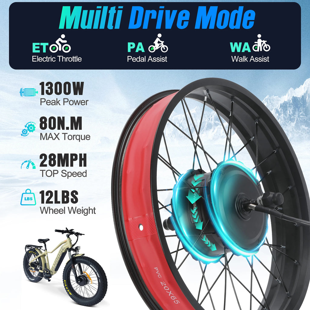 Fat Tire Electric Bike Conversion Kit - 20"/26" 750W Rear Hub Motor E-Bike Complete Kit, Cruise Control & Multi-Drive Mode